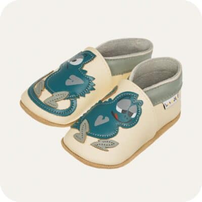 Chaussons bébé cuir souple Caméléon glouton