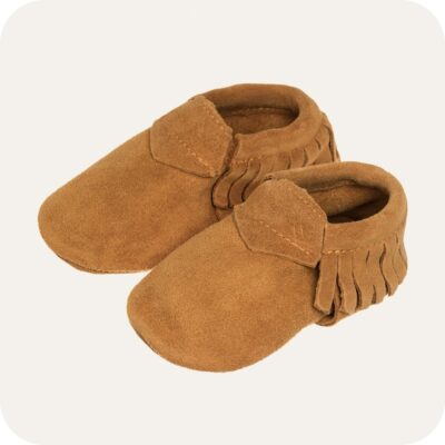 Chaussons mocassins bébé suède camel