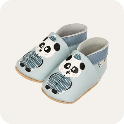 Chaussons bébé cuir souple Panda