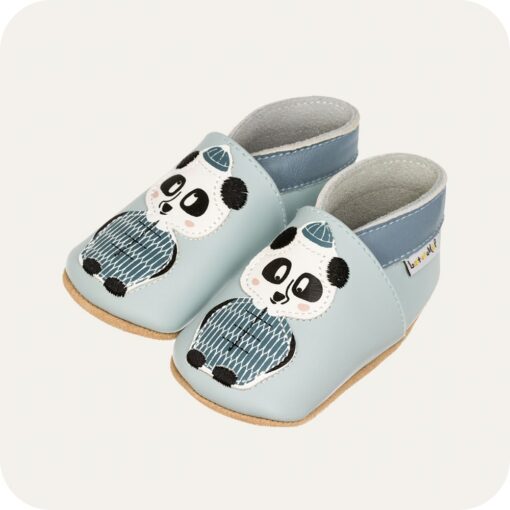Chaussons bébé cuir souple Panda