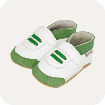 Chaussons bébé cuir souple Baskets Blanches et Vertes