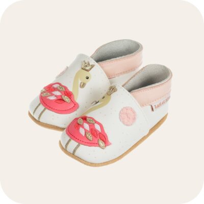 Chaussons bébé cuir souple Flamants roses