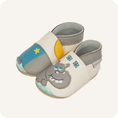 Chaussons bébé cuir souple Hippopotame