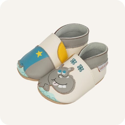 Chaussons bébé cuir souple Hippopotame