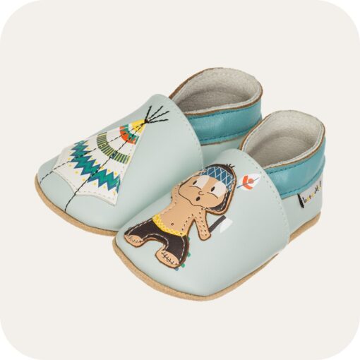 Chaussons bébé cuir souple Indien et tipi