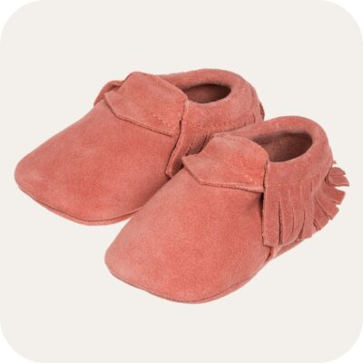 Chaussons mocassins bébé suède corail