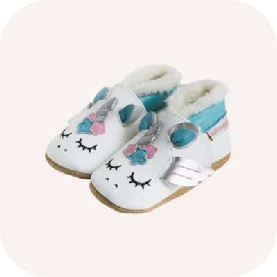 Chaussons bébé cuir fourrés Licorne