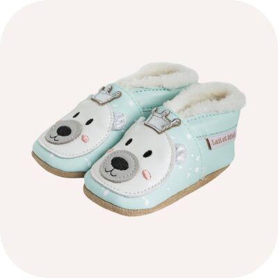 Chaussons bébé cuir fourrés Ours Roi
